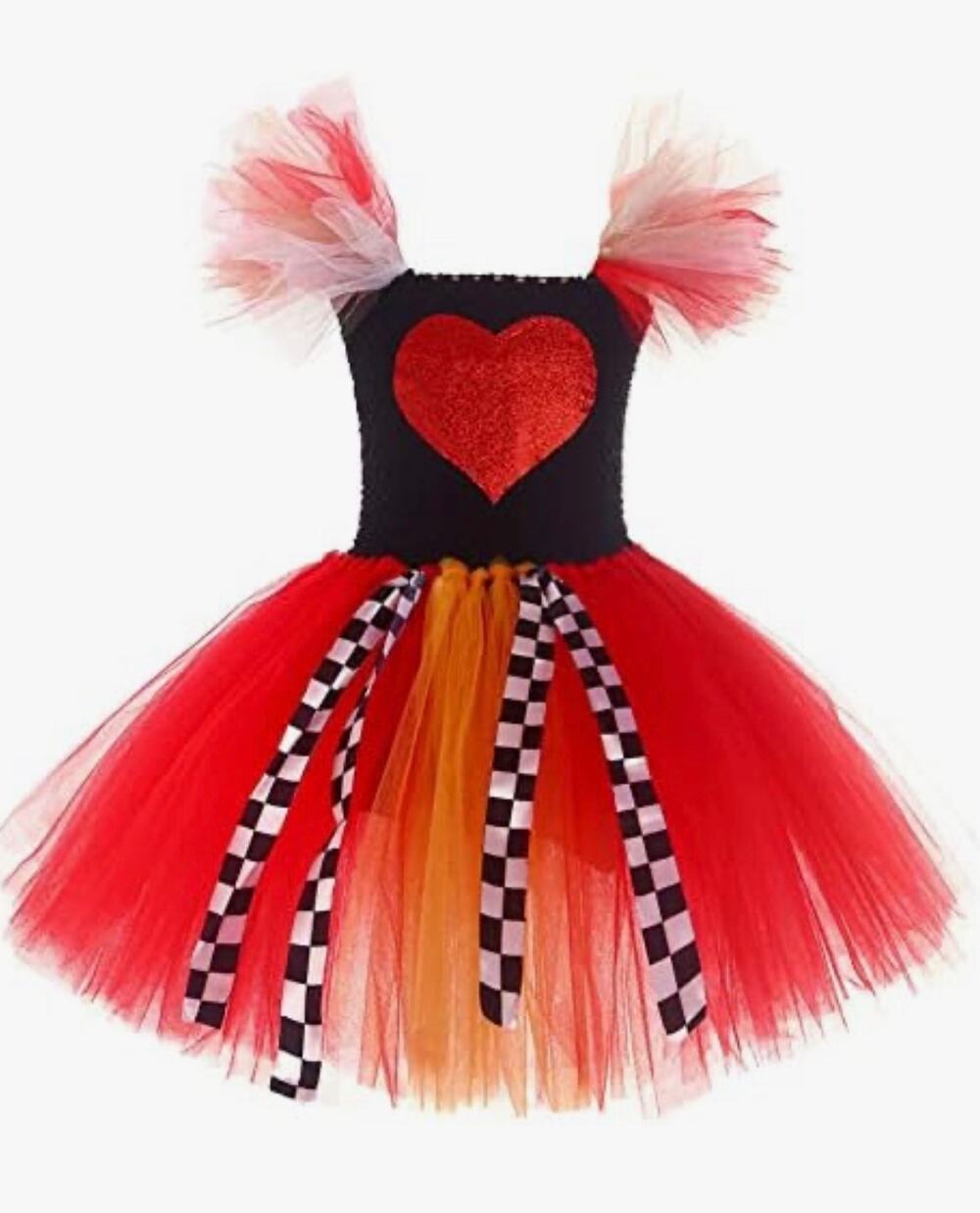 Girl Queen Of Hearts Tutu Dress And Headband Crown Halloween Cosplay Sz 9/10 yr